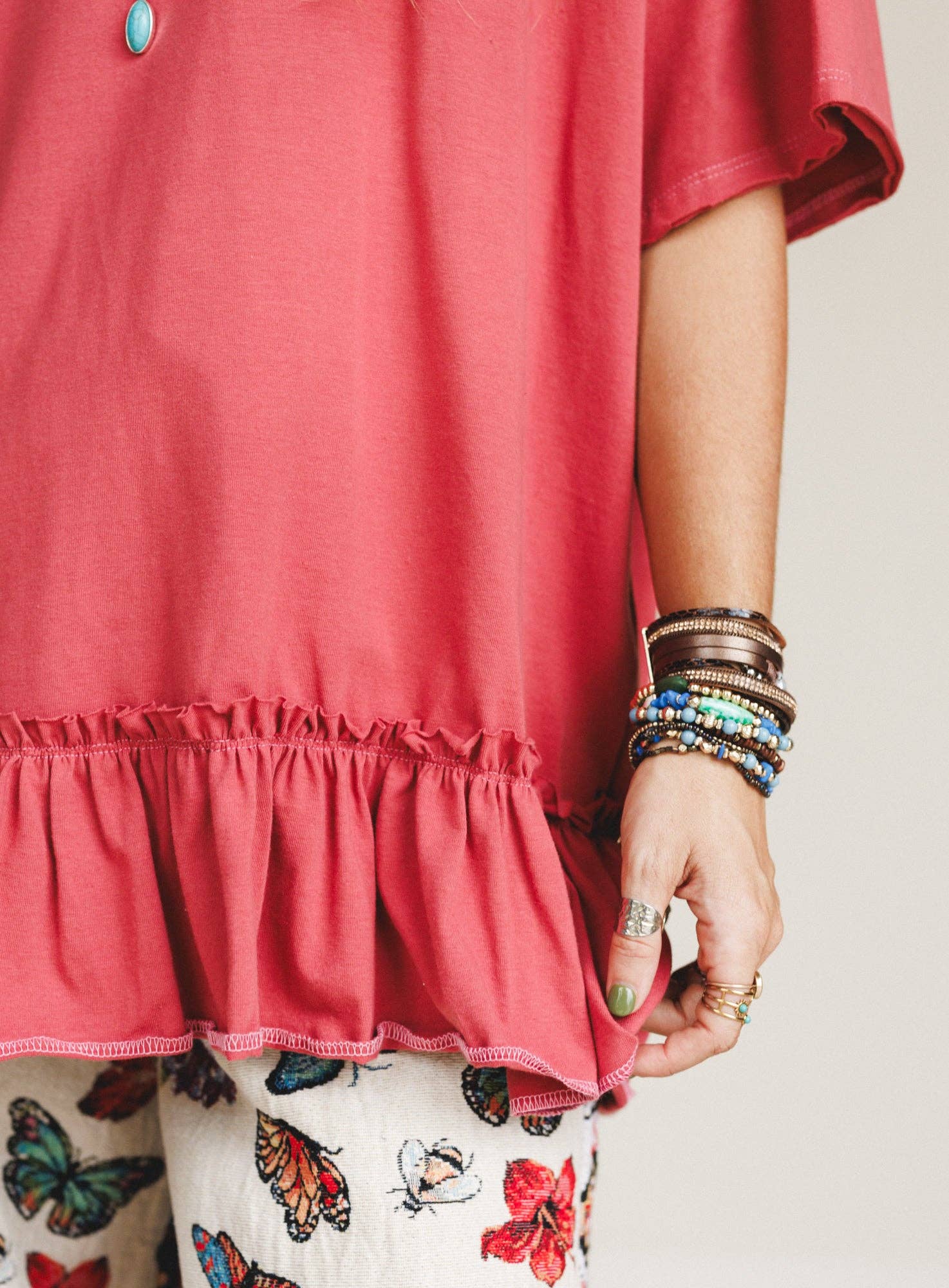 Mariah Ruffle Tee - Mauve: Mauve / M