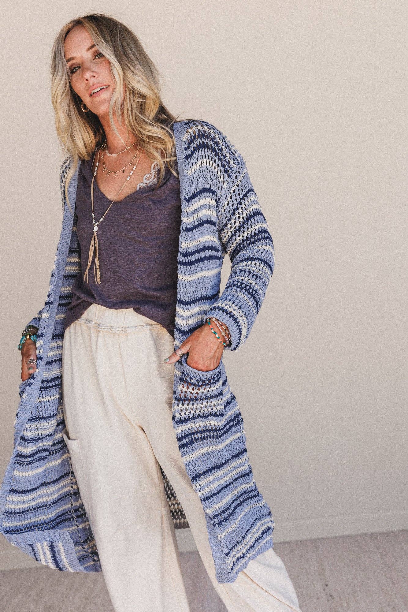 Soul Synced Striped Cardigan - Blue Multi: Blue / OS