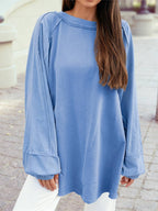 Solid Color Raw Seam Patchwork Baggy Sweatshirt: Beau Blue / S