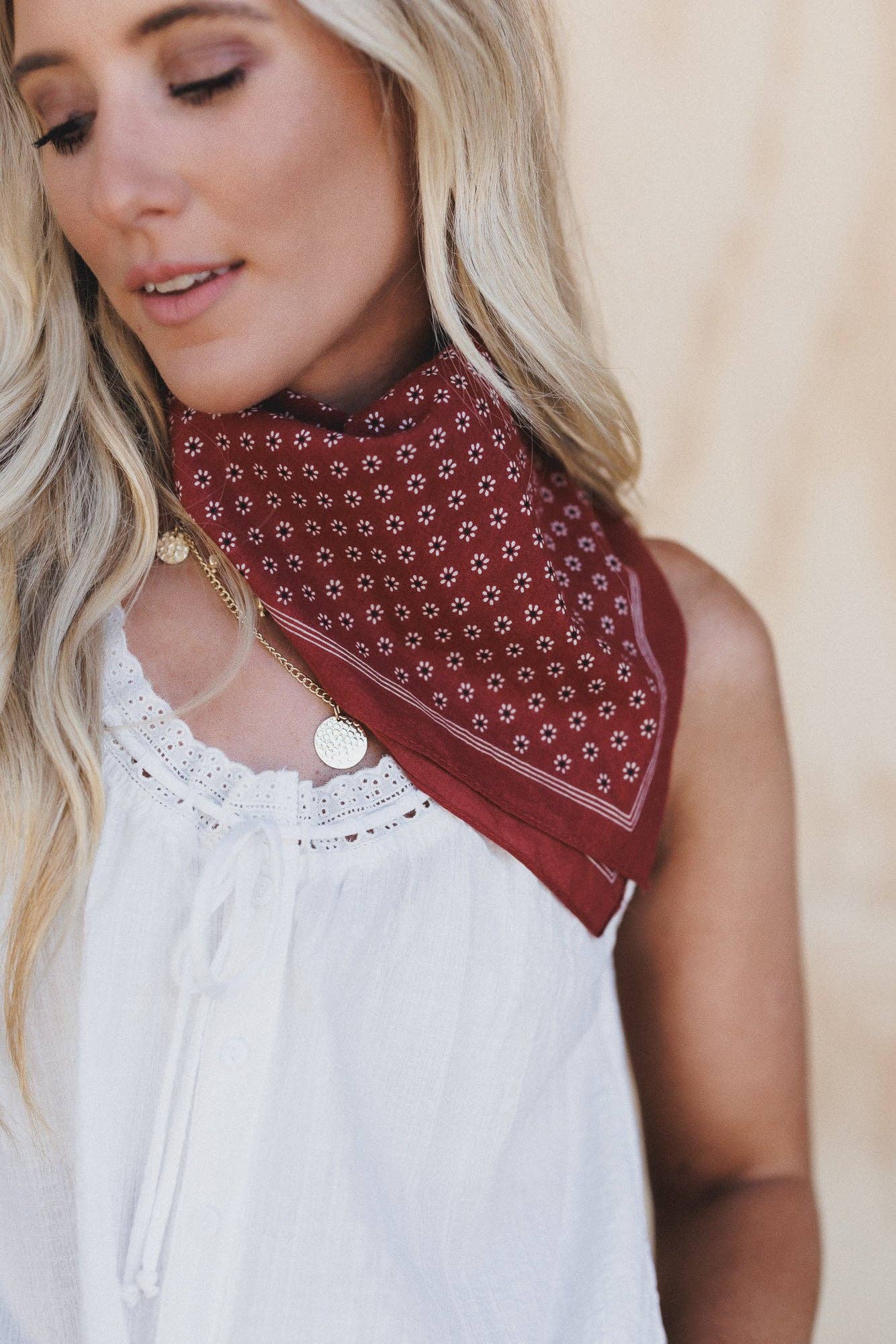 Rylee Flower Field Bandana Scarf - Rust: Rust