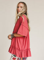 Mariah Ruffle Tee - Mauve: Mauve / XL