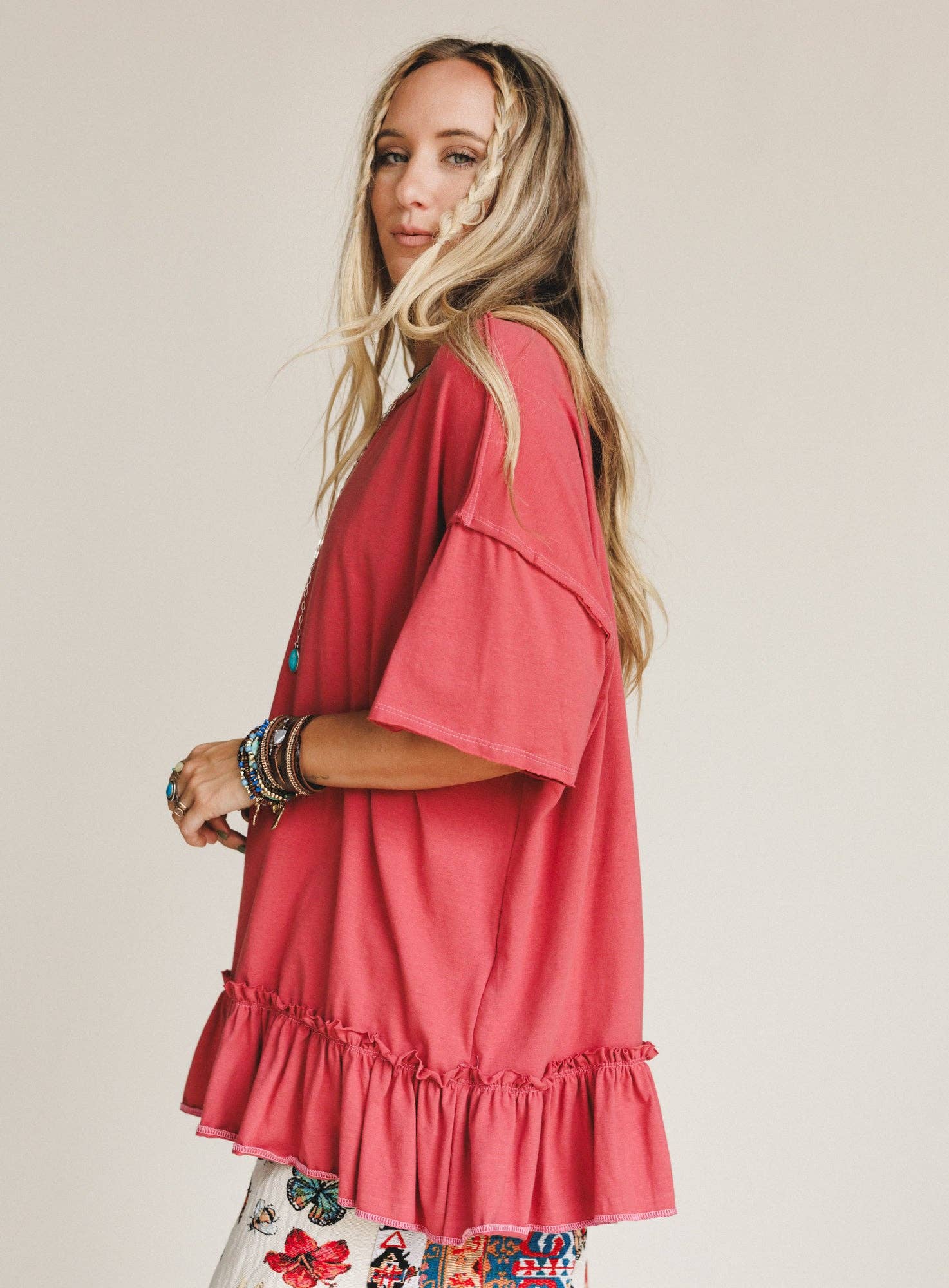 Mariah Ruffle Tee - Mauve: Mauve / XL