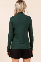 RIB MOCK NECK LONG SLEEVE KNIT TOP: HUNTER GREEN / S-M-L