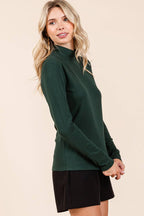 RIB MOCK NECK LONG SLEEVE KNIT TOP: HUNTER GREEN / S-M-L
