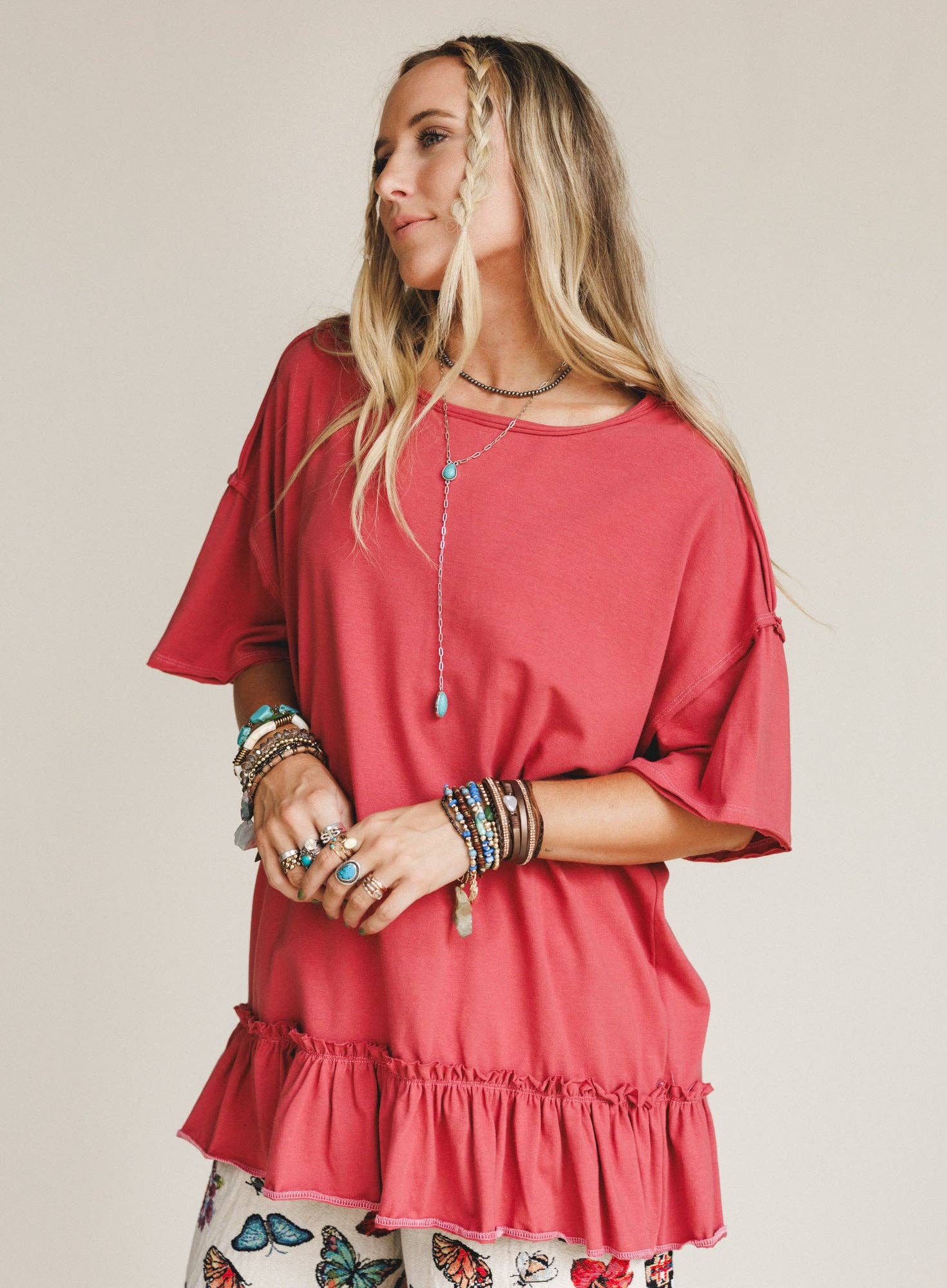 Mariah Ruffle Tee - Mauve: Mauve / XL