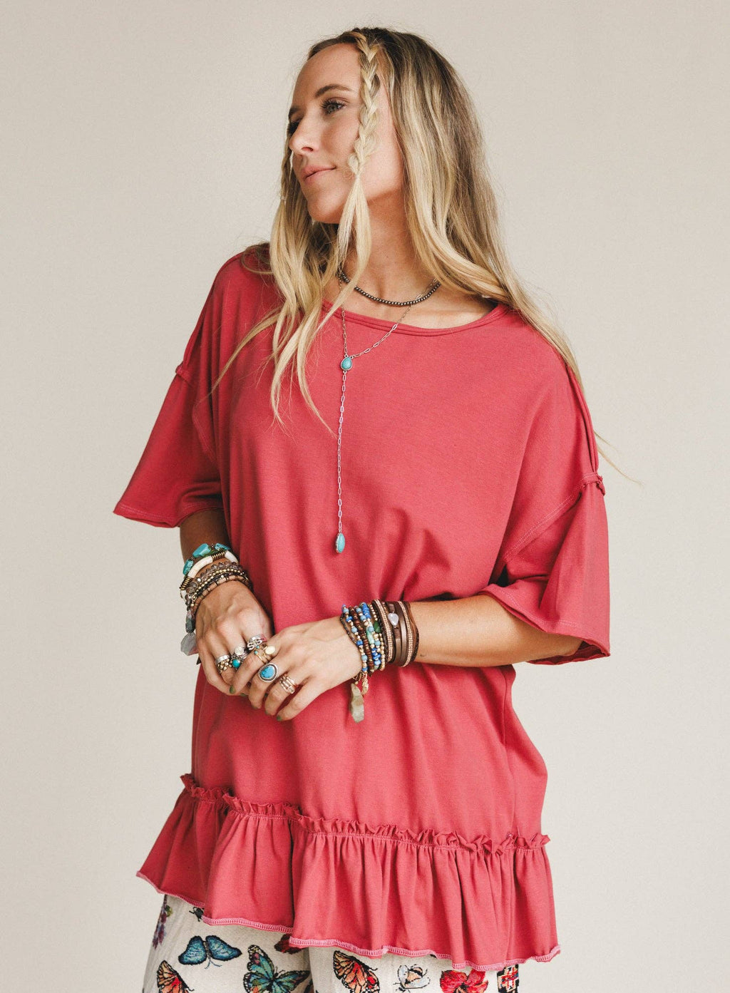 Mariah Ruffle Tee - Mauve: Mauve / M