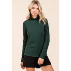 RIB MOCK NECK LONG SLEEVE KNIT TOP: HUNTER GREEN / S-M-L