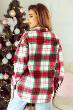 Christmas Plaid Casual Flannel Shacket: Red / S