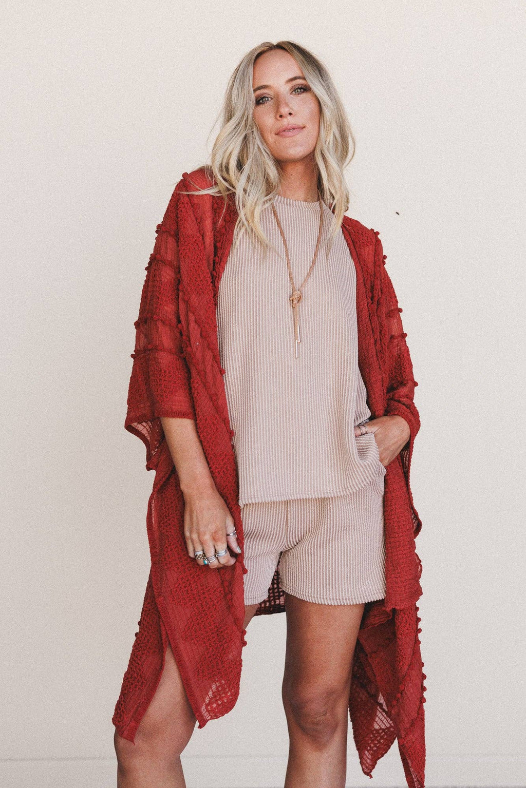 Bali Embroidered Kimono - Rust: Rust / OS