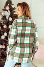 Christmas Plaid Casual Flannel Shacket: Red / S