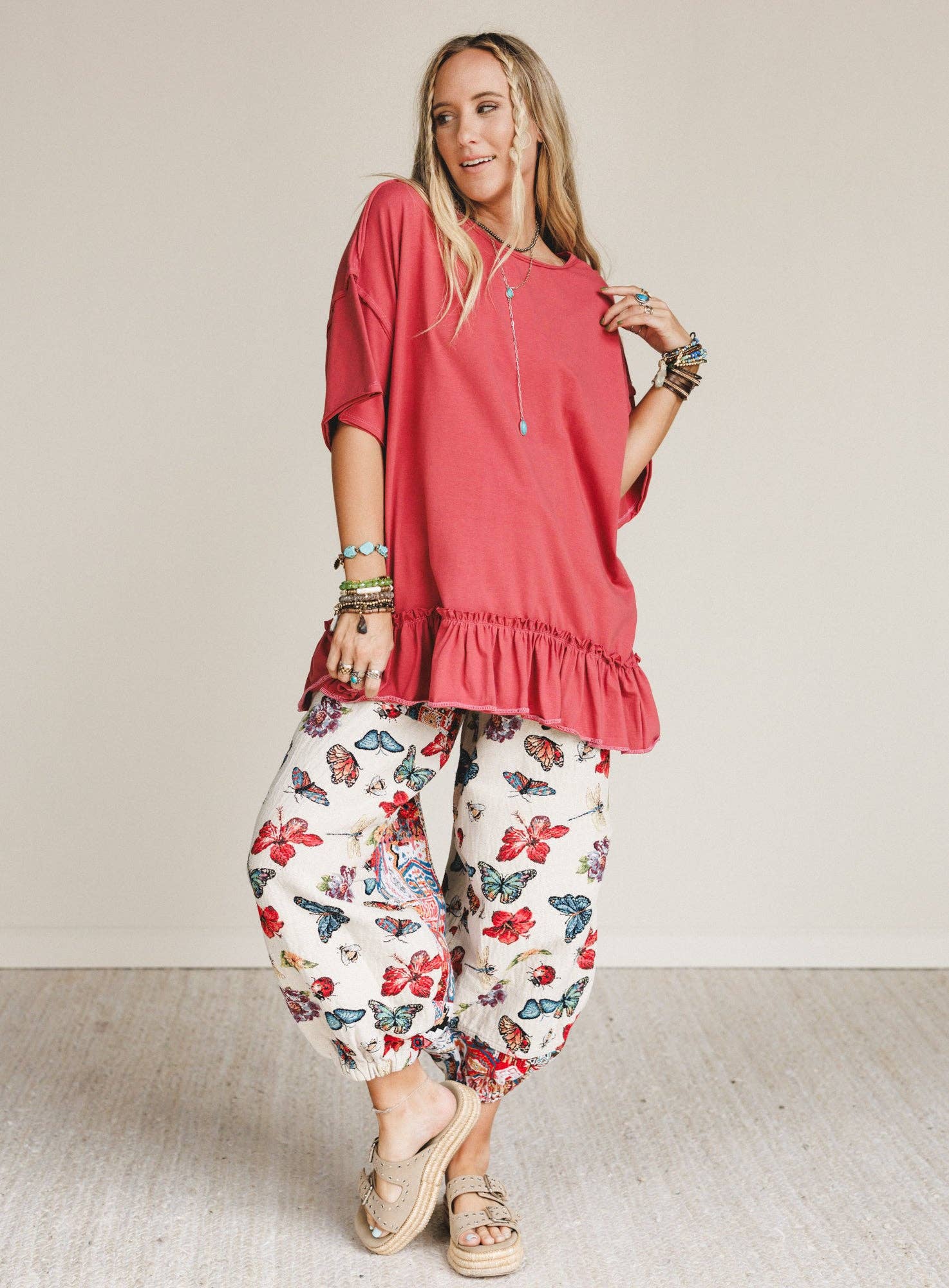 Mariah Ruffle Tee - Mauve: Mauve / M