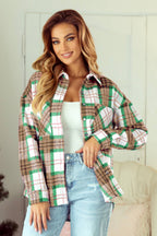 Christmas Plaid Casual Flannel Shacket: Red / XL