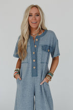 Jodi Short Sleeve Jumpsuit - Teal: S