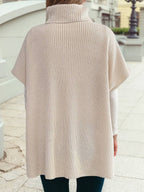 Knit Casual Turtleneck Pocketed Short Sleeve Tunic Sweater: Jet Stream / M