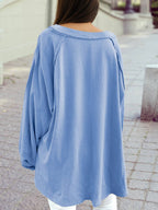 Solid Color Raw Seam Patchwork Baggy Sweatshirt: Beau Blue / M