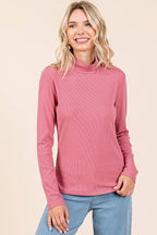 RIB MOCK NECK LONG SLEEVE KNIT TOP: FRENCH MAUVE / S-M-L
