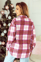 Christmas Plaid Casual Flannel Shacket: Red / S
