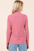 RIB MOCK NECK LONG SLEEVE KNIT TOP: FRENCH MAUVE / S-M-L