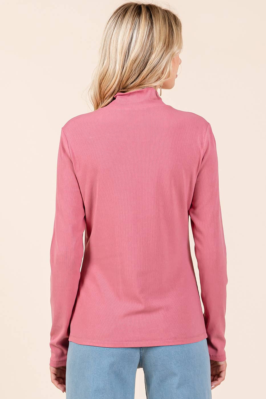 RIB MOCK NECK LONG SLEEVE KNIT TOP: FRENCH MAUVE / S-M-L
